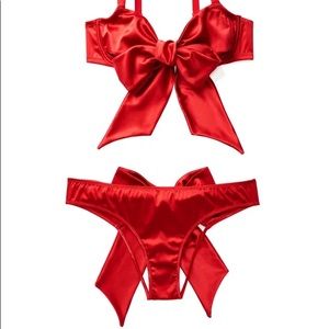 NEW SET Adore Me Red Gynger unlined Bow Bra Set